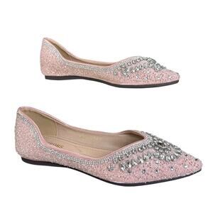ZQKSEOHS Rhinestone Flats Women EU 37 (US 6.5) Pink Crystals Sparkly Event Shoes